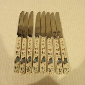 + International Heartland Stainless Steel Farm Life Scene Butter Knife Set 8 Vtg